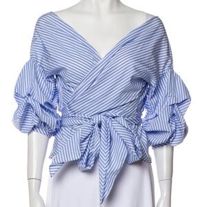 Johanna Ortiz Blue Striped Wrap Top